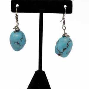 Native Sterling 925 Turquoise Drop Earrings Boho Southwestern Statement Dangle